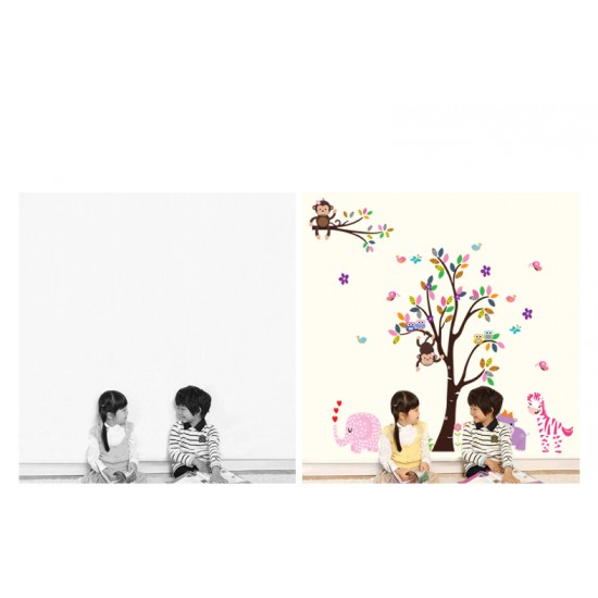 Sticker decorativ, copacel cu animalute 180 cm, 57STK