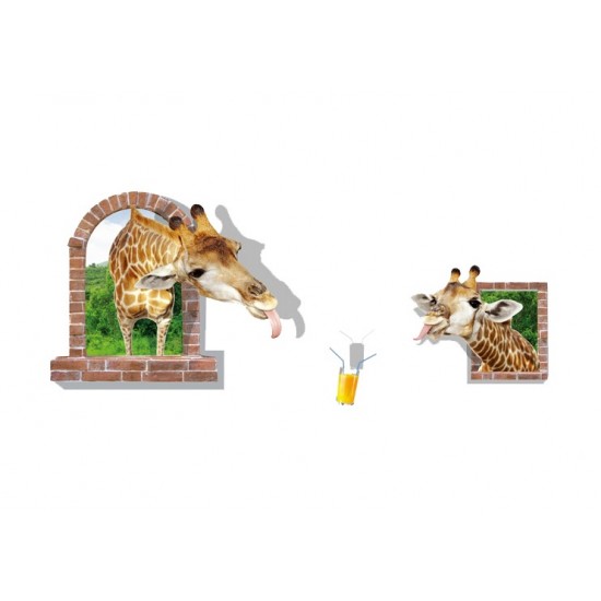 Sticker decorativ, fereastra cu 2 girafe 130 cm, 60STK