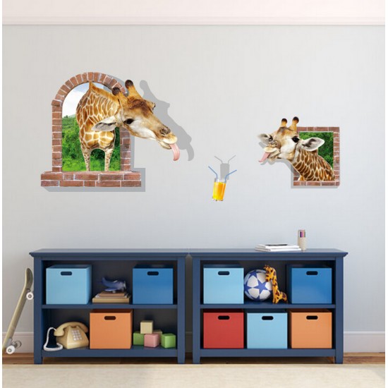 Sticker decorativ, fereastra cu 2 girafe 130 cm, 60STK