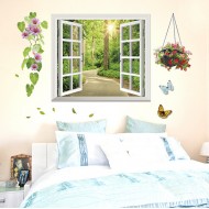 Sticker decorativ,  fereastra deschisa spre padure 107 cm, 63STK