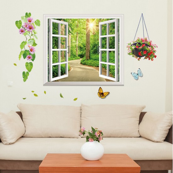 Sticker decorativ,  fereastra deschisa spre padure 107 cm, 63STK
