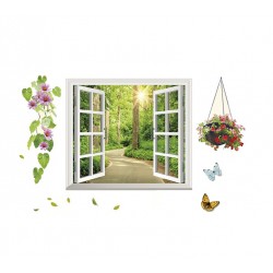 Sticker decorativ,  fereastra deschisa spre padure 107 cm, 63STK