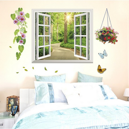 Sticker decorativ,  fereastra deschisa spre padure 107 cm, 63STK