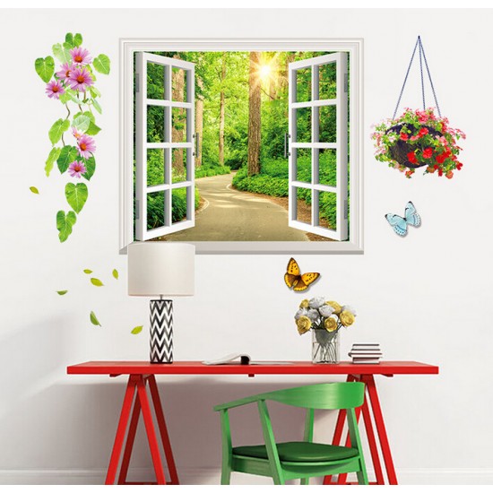 Sticker decorativ,  fereastra deschisa spre padure 107 cm, 63STK
