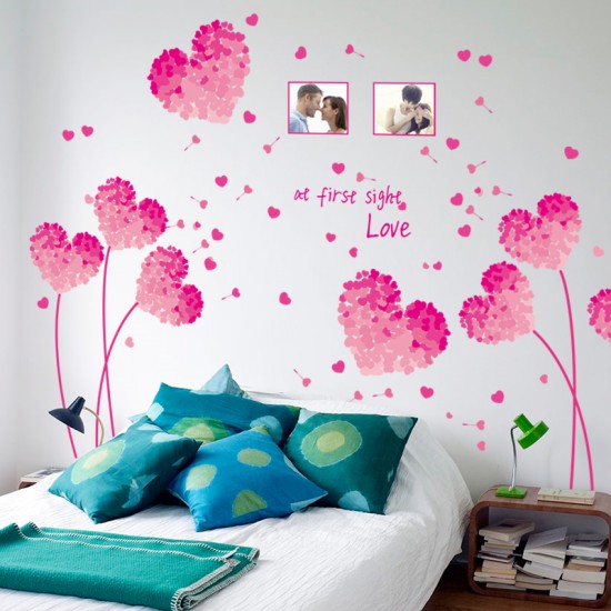 Sticker  decorativ,  flori roz in forma de inima cu 2 rame foto, 185 cm, 92STK