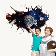 Sticker decorativ,  gaura in perete astronaut in spatiu,  80 cm, 67STK