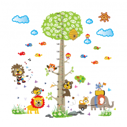 Sticker decorativ, masuratoare copacel cu animalute 143 cm, 70STK