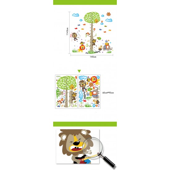 Sticker decorativ, masuratoare copacel cu animalute 143 cm, 70STK