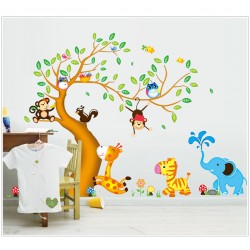 Sticker decorativ, pomul  cu animalute  197 cm, 111STK