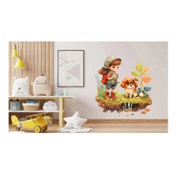 Sticker decorativ, Fetita si Catelul, Multicolor, 64 cm, 1294STK