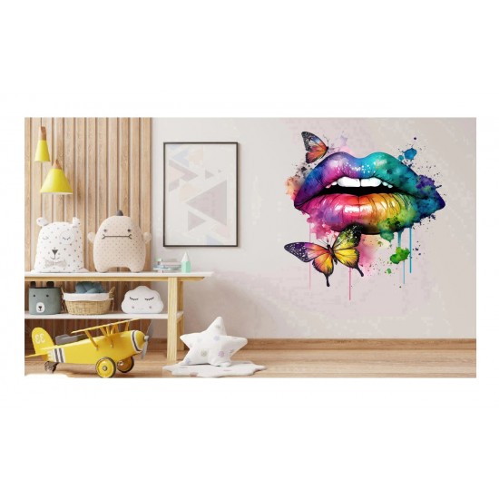Sticker decorativ, Buze, Albastru, 70 cm, 1299STK-3