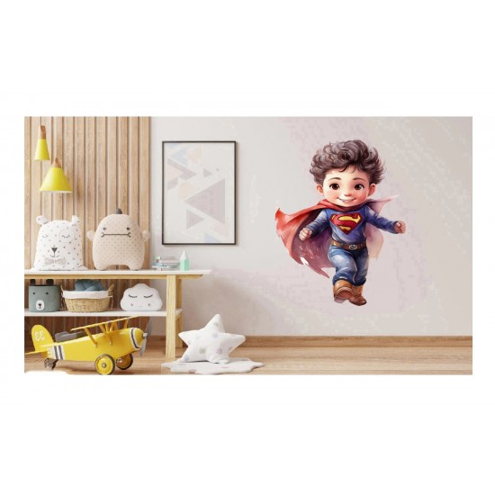 Sticker decorativ Baiat Supererou, Albastru, 81 cm, 1309STK-11