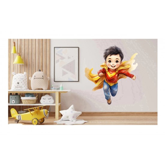 Sticker decorativ Baiat Supererou, Galben, 61 cm, 1309STK-12