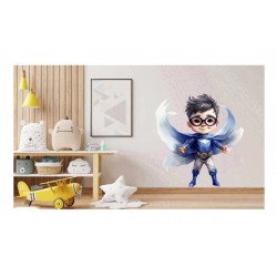 Sticker decorativ Baiat Supererou, Albastru, 60 cm, 1309STK-4