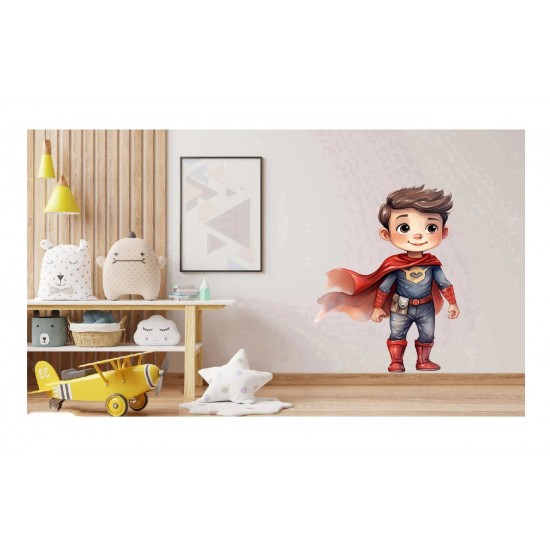 Sticker decorativ Baiat Supererou, Rosu, 83 cm, 1309STK-6