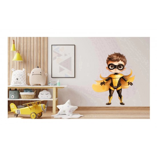 Sticker decorativ Baiat Supererou, Galben, 81 cm, 1309STK-8