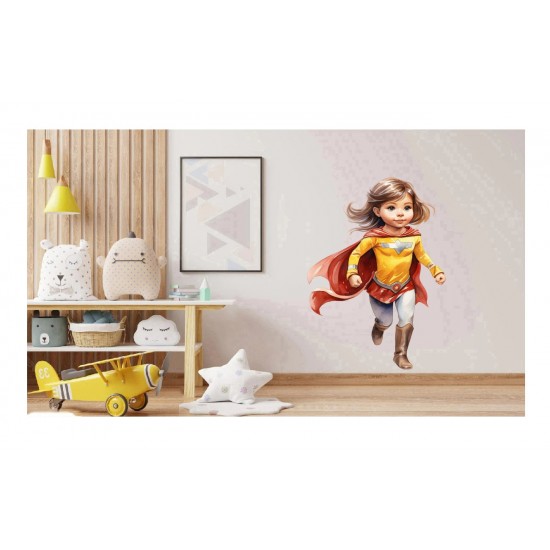 Sticker decorativ Fata Supererou, Galben-Rosu, 89 cm, 1310STK-8
