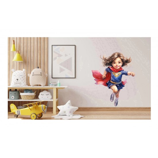 Sticker decorativ Fata Supererou, Rosu-Albastru, 70 cm, 1310STK-9