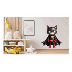 Sticker decorativ, Pisica Supererou, Negru, 64 cm, 1318STK Sticker decorativ, Pisica Supererou, Negru, 64 cm, 1318STK
