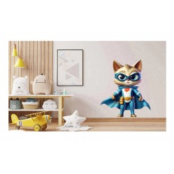 Sticker decorativ, Pisica Supererou, Turcoaz, 75 cm, 1318STK-2