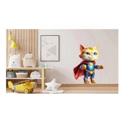 Sticker decorativ, Pisica Supererou, Albastru, 82 cm, 1318STK-3