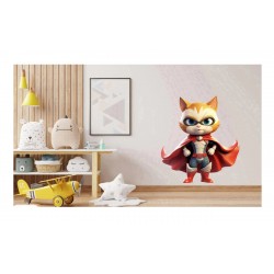 Sticker decorativ, Pisica Supererou, Rosu, 66 cm, 1318STK-4