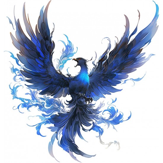 Sticker decorativ, Pasarea Phoenix, Albastru, 63 cm, 1323STK-5