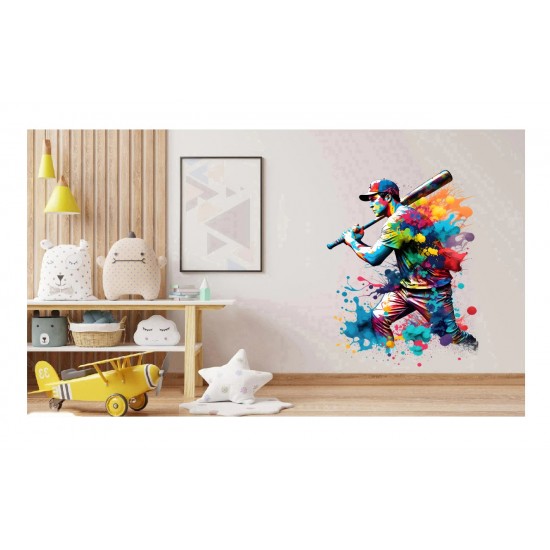 Sticker decorativ, Jucator Baseball, Turcoaz, 82 cm, 1335STK-3