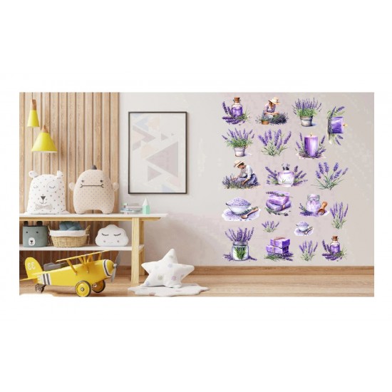 Sticker decorativ, Colaj cu Lavanda, 20 stickere, Mov, 90 cm, 1339STK-15