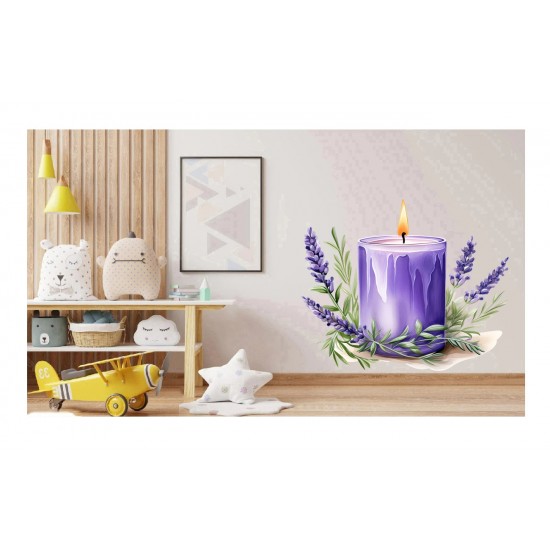 Sticker decorativ, Lumanare cu Lavanda, Mov, 65 cm, 1339STK-7