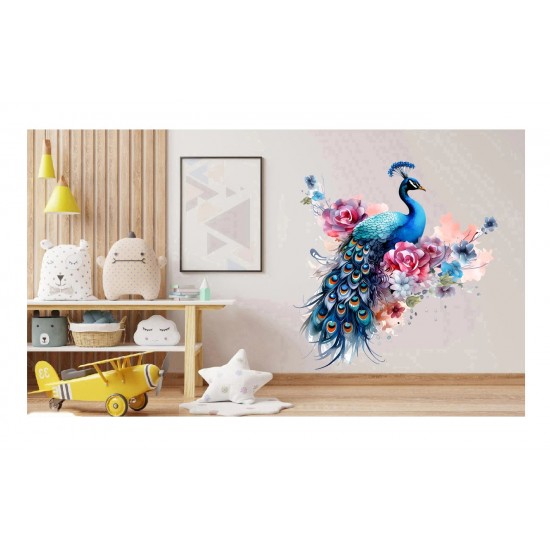 Sticker decorativ, Paun, Albastru, 62 cm, 1345STK Sticker decorativ, Paun, Albastru, 62 cm, 1345STK