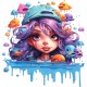 Sticker decorativ, Culori Pastelate, Fata, Mov, Albastru, 62 cm, 1347STK-6