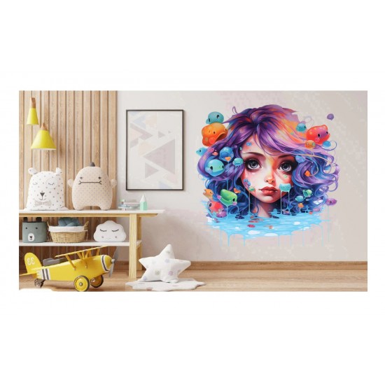 Sticker decorativ, Culori Pastelate, Fata, Albastru, 61 cm, 1347STK-7 Sticker decorativ, Culori Pastelate, Fata, Albastru, 61 cm, 1347STK-7