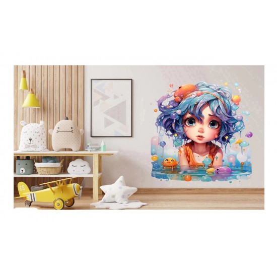 Sticker decorativ, Culori Pastelate, Fata, Turcoaz, 62 cm, 1347STK-8