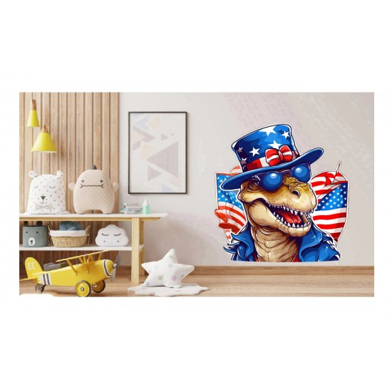 Sticker decorativ, Dinozaur, Albastru, Rosu, 66 cm, 1348STK-5