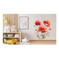Sticker decorativ, Buchet de Flori Maci, Rosu, 67 cm, 1350STK