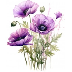 Sticker decorativ, Buchet de Flori Maci, Mov, 74 cm, 1350STK-3