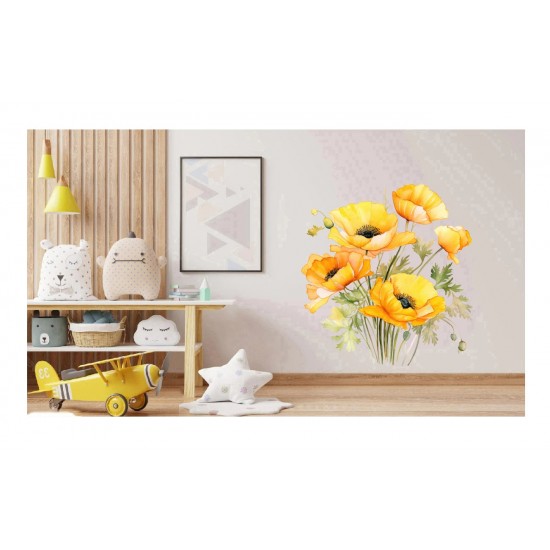 Sticker decorativ, Buchet de Flori Maci, Galben, 69 cm, 1350STK-6