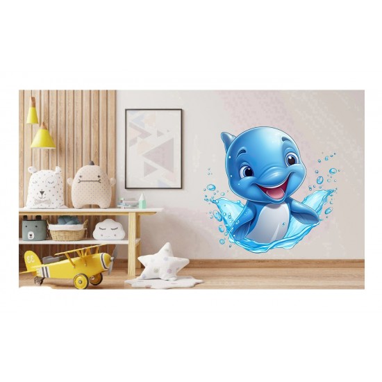 Sticker decorativ, Delfin, Albastru, 63 cm, 1352STK-7