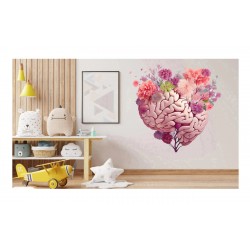 Sticker decorativ, Creier cu Flori, Roz, 60 cm, 1353STK-1