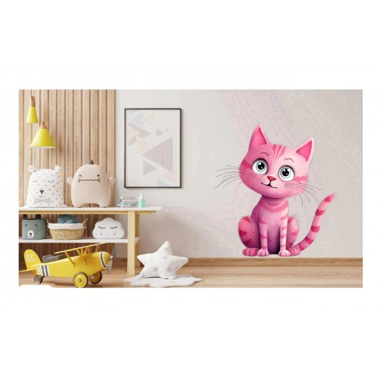 Sticker decorativ, Pisica, Roz, 63 cm, 1358STK-10 Sticker decorativ, Pisica, Roz, 63 cm, 1358STK-10
