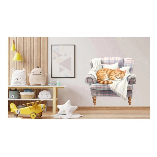 Sticker decorativ, Pisica, Portocaliu, 63 cm, 1358STK-18 Sticker decorativ, Pisica, Portocaliu, 63 cm, 1358STK-18