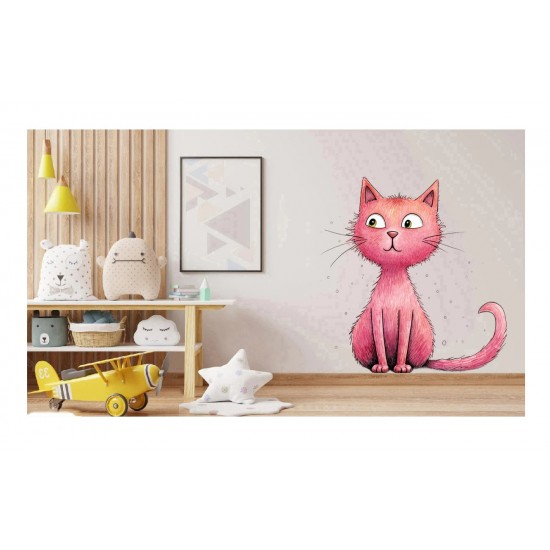 Sticker decorativ, Pisica, Roz, 60 cm, 1358STK-5 Sticker decorativ, Pisica, Roz, 60 cm, 1358STK-5