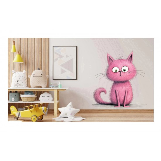 Sticker decorativ, Pisica, Roz, 61 cm, 1358STK-7