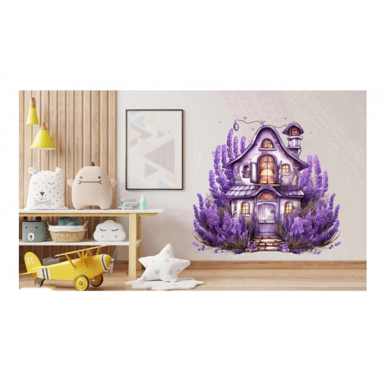 Sticker decorativ, Casa cu Lavanda, Mov, 62 cm, 1361STK-7
