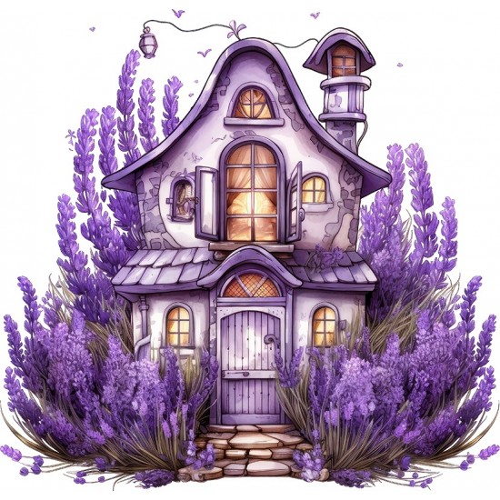 Sticker decorativ, Casa cu Lavanda, Mov, 62 cm, 1361STK-7