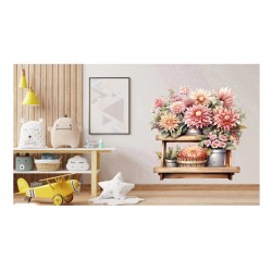 Sticker decorativ, Flori Crizanteme, Roz, 64 cm, 1363STK-10