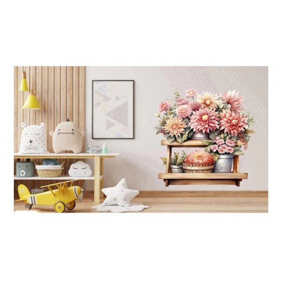 Sticker decorativ, Flori Crizanteme, Roz, 64 cm, 1363STK-10 Sticker decorativ, Flori Crizanteme, Roz, 64 cm, 1363STK-10