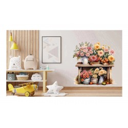 Sticker decorativ, Flori Crizanteme, Roz, 62 cm, 1363STK-2