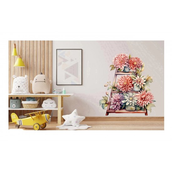 Sticker decorativ, Flori Crizanteme, Roz, 63 cm, 1363STK-3